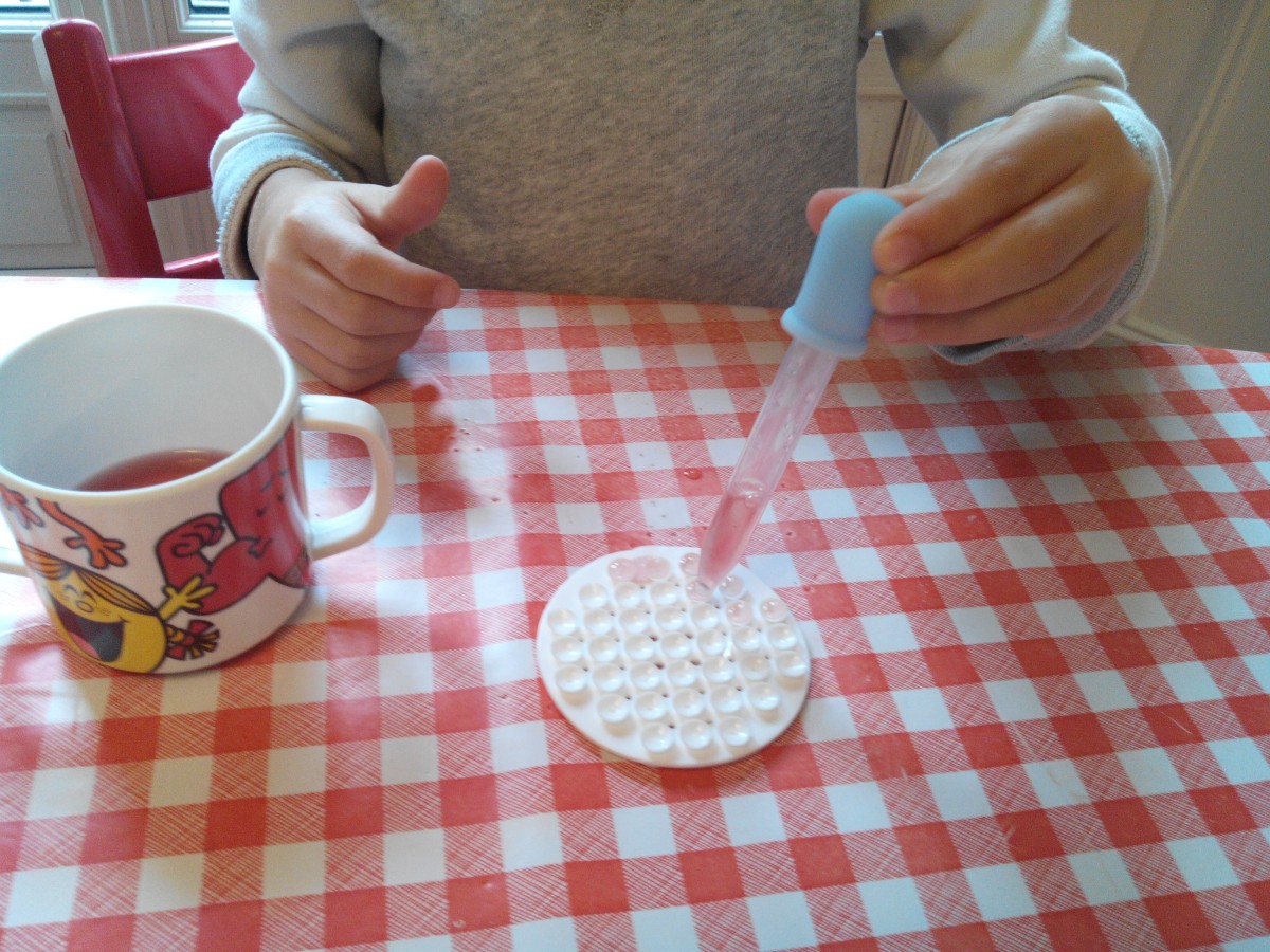 Atelier Montessori « vie pratique sensorielle »travailler la pince Remplir les alvéoles d’eau avec une pipette