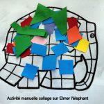 Collage d'Elmer l'éléphant et ses couleurs multicolores