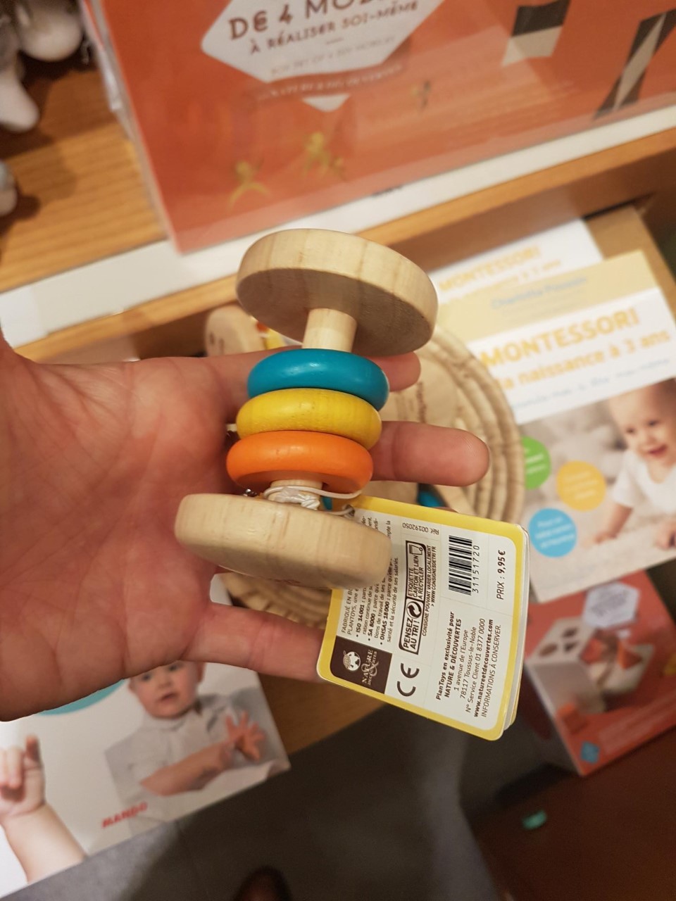 Hochet bébé Montessori en bois 3 anneaux Plan toys
