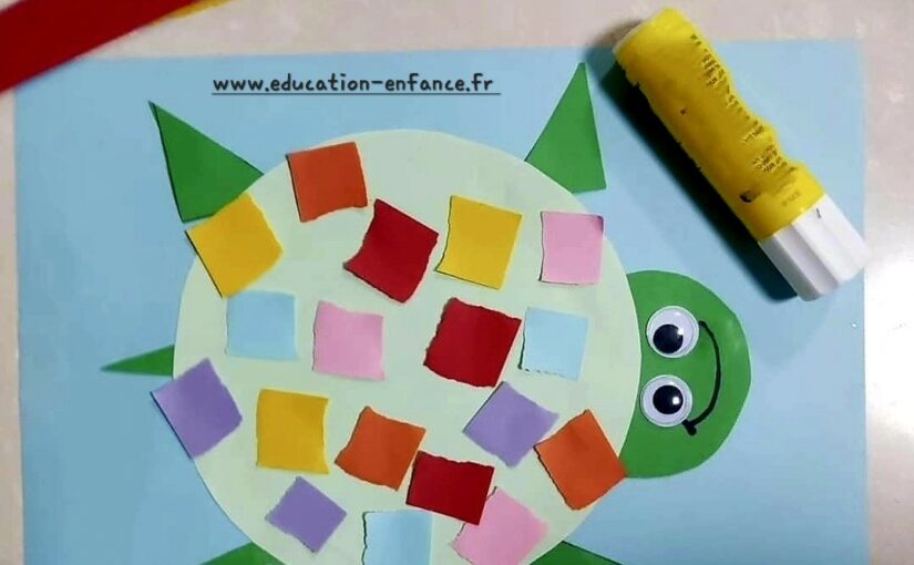 Fabriquer une tortue en collage pour les enfants